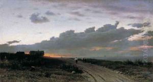 Evening view in a village. Oryol gubernia, 1874 by Clodt von Jurgensburg Mikhail Konstantinovitch