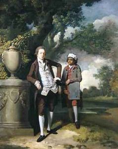 A Young Man with his Indian servant holding a portfolio by John Hamilton Mortimer