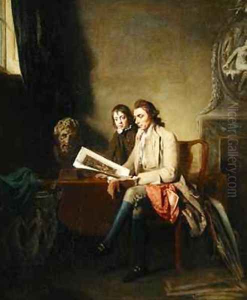 Portrait of a Man and a Boy looking at Prints 1765-70 - view 1