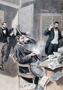 Explosion of a letter bomb sent to Baron Alphonse de Rothschild 1827-1905 by Fortune Louis Meaulle