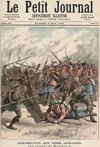 The Battle of Manipur from Le Petit Journal 2nd May 1891 by Fortune Louis Meaulle