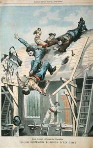 Three men falling from a roof from Le Petit Parisian Three men falling from a roof from Le Petit Parisian