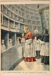 Religious confirmation in the prison of La Petite Roquette from Le Petit Journal 1st November 1896 by Fortune Louis Meaulle