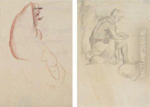 I) Soldier With Cape & Sketch Of A Soldier - A Double-sided Work by Otto Gutfreund