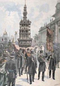 Parade of the Master Work of the Carpenters before the Grand Palais illustration from Le Petit Parisien 1900 by Fortune Louis Meaulle