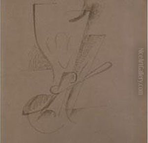 Kubistisches Stilleben Mit Weinglas Und Loffel by Otto Gutfreund