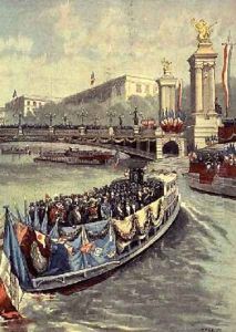 The Opening of the Exhibition The Official Flotilla from Le Petit Journal April 1900 by Fortune Louis Meaulle