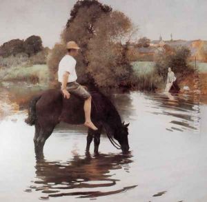 Jeune paysan faisant boire son cheval (Young Peasant Taking His Horse to the Water Hole) by Jules Alexis Muenier