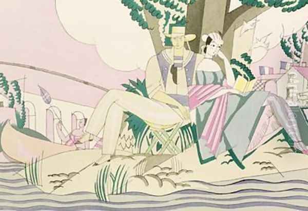 Picnic and Fishing Scene 1920 - view 1
