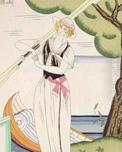 Woman alighting from her boat by Charles Martin