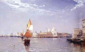 Venetian Canal Scene with the Salute in the distance by Arthur Joseph Meadows