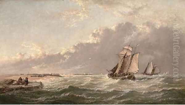 Dutch barges running inshore in a stiff breeze - view 1