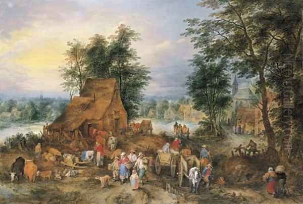 A village scene with peasants at work - view 1
