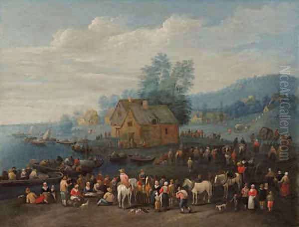 Travellers gathered by a bay - view 1