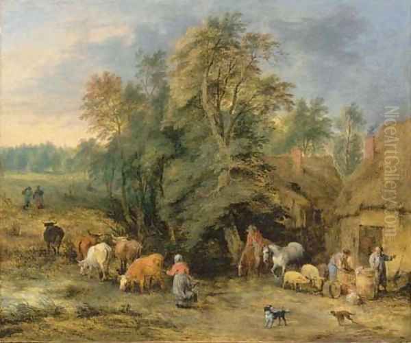 A landscape with peasants and drovers outside cottages - view 1