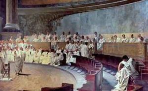 Cicero 106-43 BC in the Senate Accusing Catiline of Conspiracy on 21st October 63 BC 1889 by Cesare Maccari