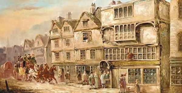 A coach and four outside the Cock Tavern, Bishopsgate Street - view 1