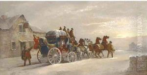 The London to Manchester mail coach outside The Sun Inn by John Charles Maggs