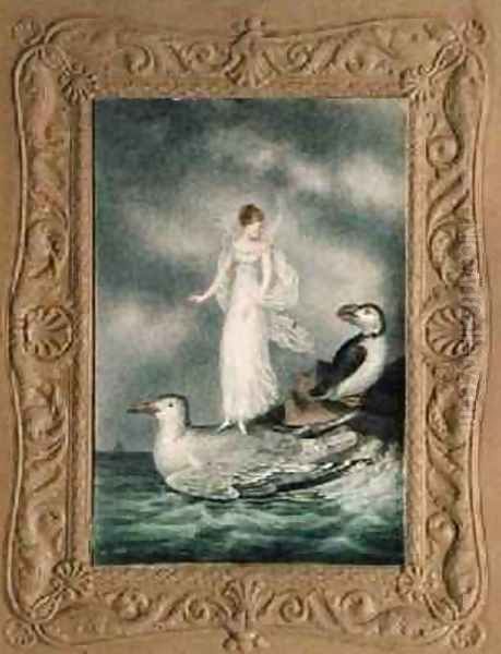 A fairy standing on the back of a guillmot watched by a puffin 1817-29 - view 1