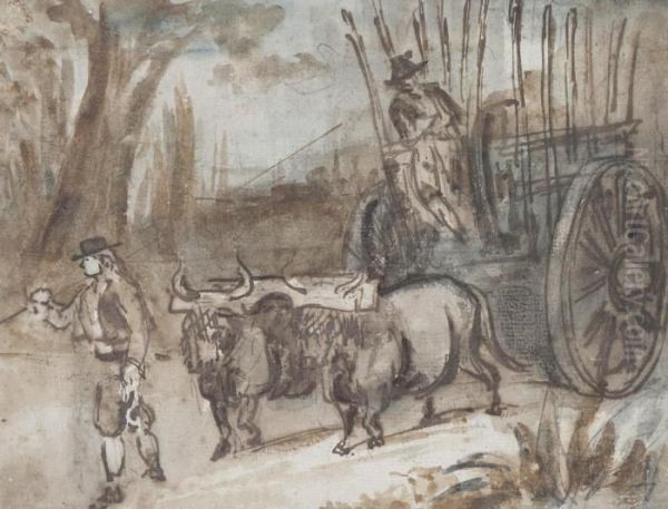 Spanish Peasants With Yoked Oxen - view 1