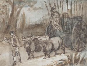 Spanish Peasants With Yoked Oxen by Constantin Guys