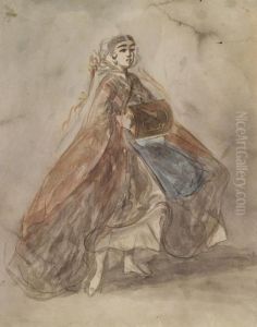 Elegante Dame Mit Muff by Constantin Guys