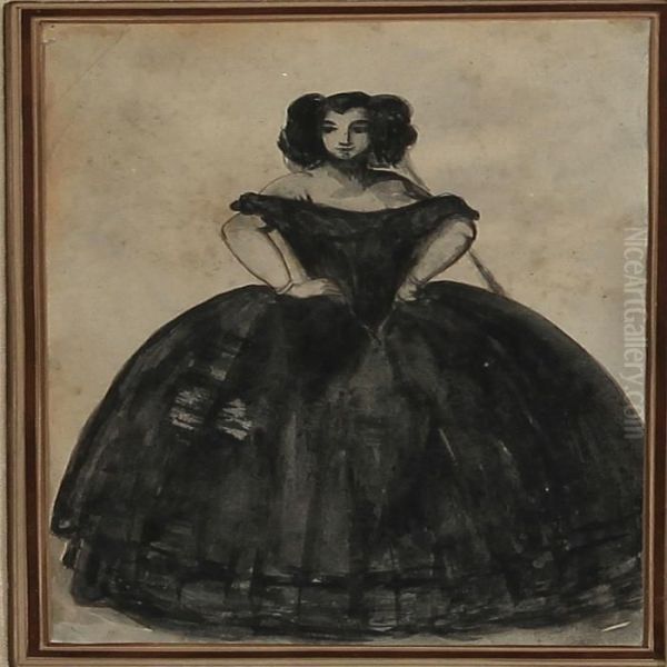 Woman In A Black Crinoline Dress - view 1