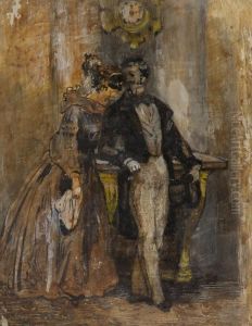 A Couple Standing By A Fireplace by Constantin Guys