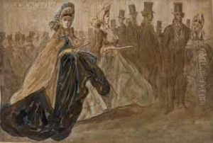 Deux Elegantes A La Sortie Du Theatre by Constantin Guys