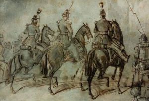 Trois Militaires A Cheval Vus De Dos by Constantin Guys