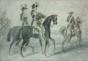 Trois Officiers A Cheval Et Un Cavalier by Constantin Guys