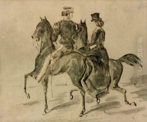 Un Cavalier Et Une Amazone En Promenade