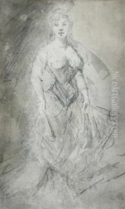 Femme Elevant Sa Jupe (en Face) by Constantin Guys
