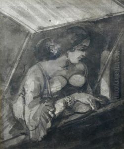 A Courtesan Watching From A Balcony by Constantin Guys