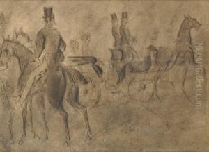 Cavalier Et Caleche Au Bois