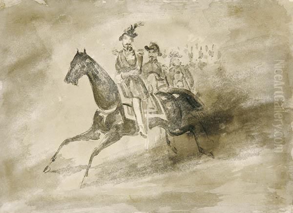 A Carriage Scene And A Cavalry Charge - view 1