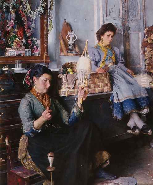 Venetian Women Spinning Wool - view 1