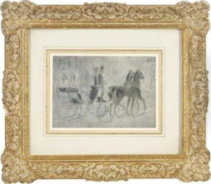 Two Elegant Ladies In A Horse-drawn Carriage by Constantin Guys