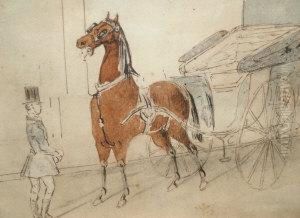 Study Of A Horse And Carriage With Attendant by Constantin Guys