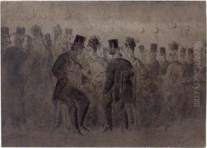A Tivoli. - Herren Und Damen In
Unterhaltung, An Kleinen Tischen Sitzend, Andere Paare Promenierend by Constantin Guys