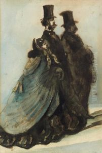 Elegante Se Promenant Avec Deux Hommes