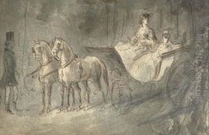 Lot De Deux Oeuvres: Au Bois De Boulogne Et Napoleon Iii A Cheval by Constantin Guys