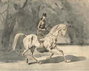 Une Cavaliere En Amazone De Profil A Droite by Constantin Guys