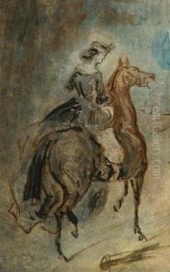 Young Woman On Horseback by Constantin Guys