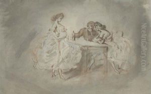 Couple De Buveurs Et Servante by Constantin Guys
