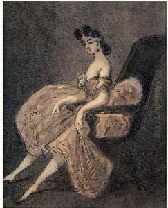 Femme Assise Dans Un Fauteuil, Les Jupes Relevees by Constantin Guys
