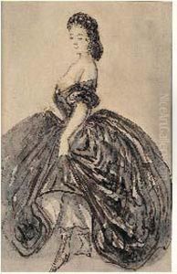 Femme En Robe Noire Decolletee by Constantin Guys