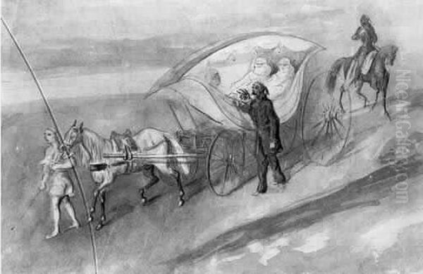 Voiture De Harem En Crimee Plume, Encre Brune Et Lavis Gris. Mauvais Etat - view 1