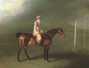 Sir Charles Bunbury's bay filly with jockey up on Newmarket Heath by Benjamin Marshall