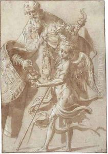 Saint Alexander filling a censer held by an angel